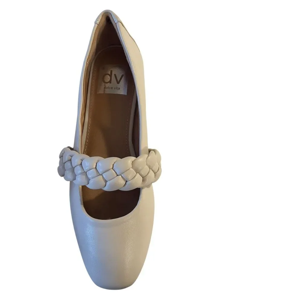Dolce Vita Braid Chain Strap Ballet Flat Size 6M‎ Ivory Faux Leather Vegan NWOB